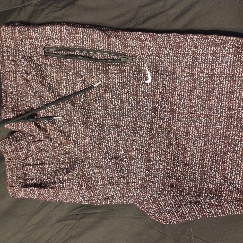 Nike Marled Burgundy and Black Athletic Hoodie with Zip Pocket